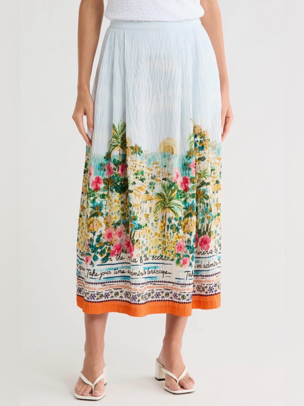 ELIE TAHARI Pleated Midi Skirt in Island Villa Print